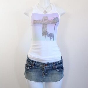y2k leopard cross palm tree graphic ribbed tank top racerback